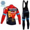 Completo Maglia ML + Pantaloncino con bretelle ML 2023 Bahrain Victorious Winter Invernale Rosso Nero